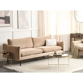 Pohovka 3místná pohovka béžová sametová čalouněná moderní retro styl černé nohy obývací pokoj Beliani