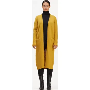 Dámský svetr Dámský vlněný dlouhý kardigan Lambswool Žlutá XL-XXL
