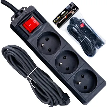 Prodlužovací kabel Prodlužovací kabel 5m 3 zásuvky černý, Geko K00245C-C
