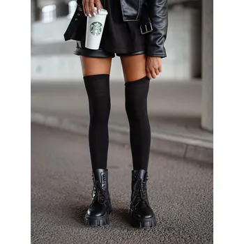 Dámské ponožky Jednobarevné nadkolenky černé