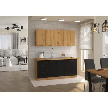 Kuchyňská linka Moderní kuchyň Modena 180 cm - dub artisan/černá matná