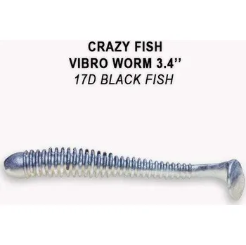 Umělá nástraha Gumová nástraha Crazy Fish Vibro Worm 8,5cm 17D Black fish (5ks)