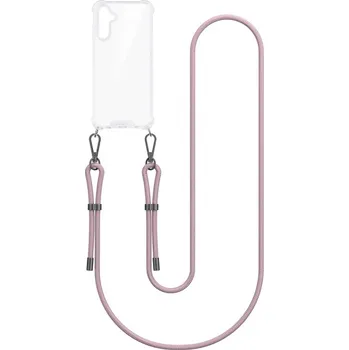 Pouzdro na mobilní telefon Kryt Armor Samsung A14 s růžovou šňůrkou průhledný (obal neboli pouzdro na Samsung A14)