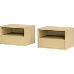 HOMCOM Sada 2 závěsných nočních stolků, plovoucí noční stolek se zásuvkou, otevřená police, nástěnná skříňka do ložnice, obývacího pokoje, 45 x 35 x 27,5 cm, přírodní dřevo