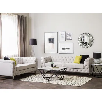 Sedací souprava 3 + 2 béžová prošívaná sedací souprava Chesterfield Beliani