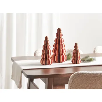 Vánoční dekorace Sada 3 dekorativních vánočních stromků béžová a červená vánoční papírové dekorace Beliani