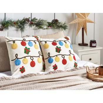 Bytový textil Sada 2 dekoračních polštářů bílá sametová látka vánoční motiv 45 x 45 cm dekorace příslušenství Beliani