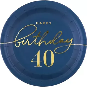 Talíř Papírové talíře 40. narozeniny 15 cm - Royal blue 6 ks