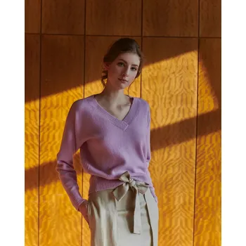 Dámský svetr Dámský vlněný svetr s výstřihem hlubokým Kašmír Růžová M