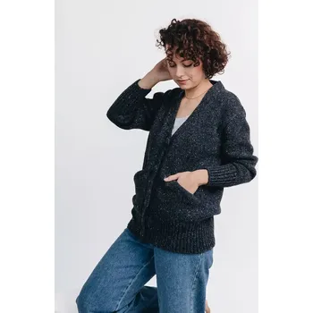 Dámský svetr Dámský vlněný kardigan Alpaka Blend M-L Černomodrá