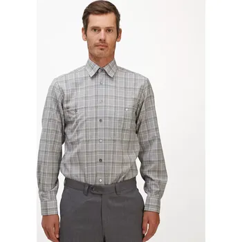 Pánská košile Pánská košile Merino Fancy Slim Šedohnědá kostka 39-40 Slim