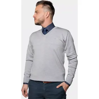Pánský svetr Pánský vlněný svetr Merino s výstřihem hlubokým Šedá S
