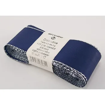 Stuha Taftové stuhy se stříbrným okrajem - modrá, stříbrná - šířka 0,6 cm - 4 cm 4 cm