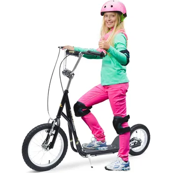 Koloběžka HOMCOM dětská koloběžka 16" koloběžka šlapací s brzdami pro děti od 5 let, odrazová deska černá 135x58x92-100 cm | Aosom.de