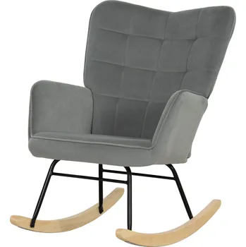 Křeslo HOMCOM houpací křeslo, houpací křeslo se sametovým vzhledem, područky, křeslo s dřevěnými područkami, polohovací křeslo do obývacího pokoje, ložnice, tmavě šedé
