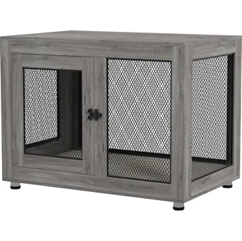 Bouda pro psa PawHut Domácí klec pro psy PawHut, přepravka pro psy se 2 dvířky, omyvatelné polštáře, bouda pro psy s nastavitelnými nožičkami, zámek, pro velké psy do 30 kg, šedá, 94 x 60 x 71,5 cm