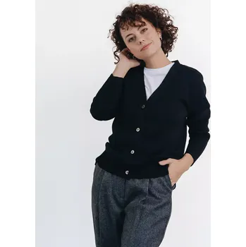 Dámský svetr Dámský vlněný svetr na knoflíky Černá XXL