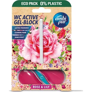 WC čistič AMBI PUR WC Active gel-blok růže & lilie 45 g