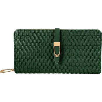Charm Dámská peněženka z imitace kůže, tkaný design s ozdobnou přezkou smaragdová