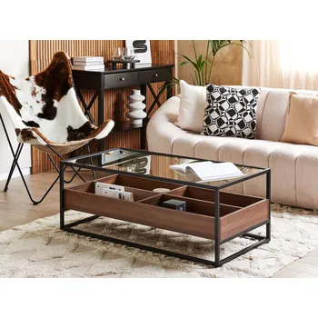 Obývací pokoj Konferenční stolek tmavé dřevo a černá skleněná vrchní deska kovový rám obdélníkový úložný prostor moderní design Beliani