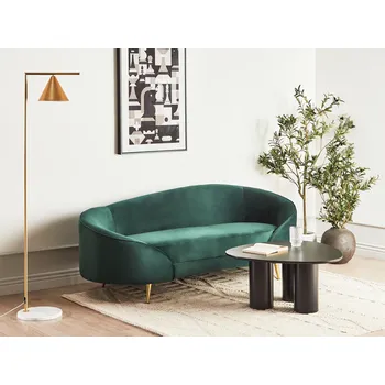 Pohovka Pohovka smaragdově zelená sametová 3místná zaoblený tvar zlaté kovové nohy retro design Beliani