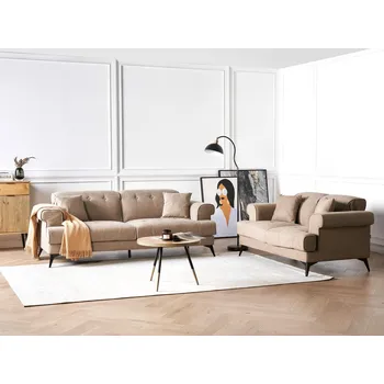 Sedací souprava Sedací souprava 2 a 3 místná čalouněná pohovka světle hnědá s nastavitelnými opěrkami hlavy moderní styl nábytek obývací pokoj Beliani