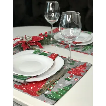 prostírání Deflee Vánoční prostírání na stůl 30x45 CM barevné vánoční symboly na šedém podkladu 30x45 cm 1 vícebarevná