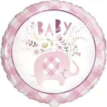 Balónek Foliový balonek kruh Sloník s květinami růžový