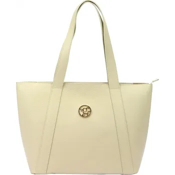 Kabelka Kožená velká dámská shopper kabelka přes rameno krémová