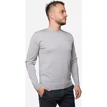 Pánský svetr Pánský vlněný svetr Merino s výstřihem Šedá XXL