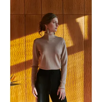 Dámský svetr Dámský vlněný rolák na tělo Béžová XL