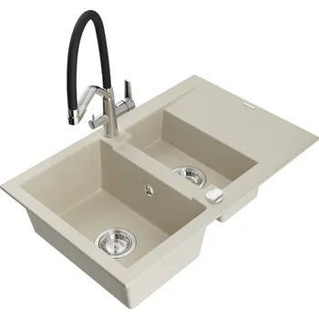 Granitový dřez MEXEN/S - Gaspar granitový dřez 1.5 s odkapávačem včetně baterie Duo, béžová 6507-69-671701-07