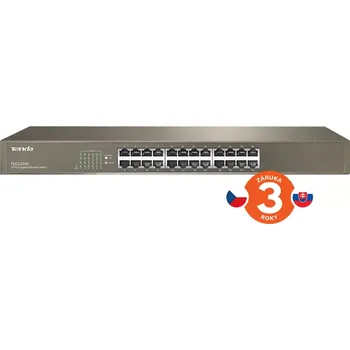 Switch Tenda TEG1024G 24x Gigabit Switch, Fanless-bez ventilátorů, Rackmount 19", ochrana proti přepětí