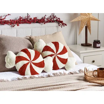 Vánoční dekorace Sada 2 dekoračních polštářů červená a bílá látka vánoční bonbon 35 x 58 cm dekorace příslušenství Beliani