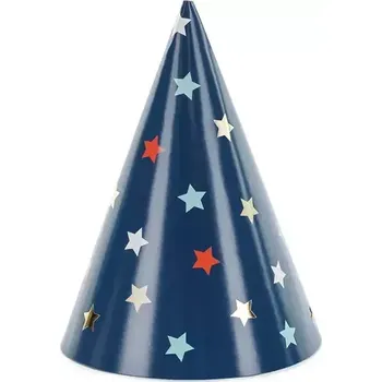 Party dekorace Papírové čepičky modré s hvězdičkami 6ks