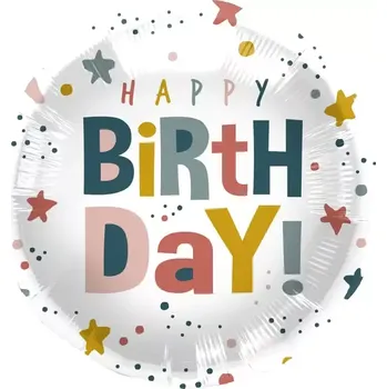 Balónek Foliový balonek duhové konfety - Happy Birthday 45 cm