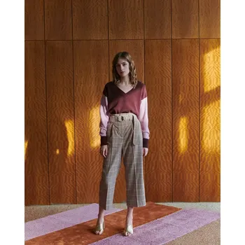 Dámský svetr Dámský vlněný svetr s výstřihem hlubokým Kašmír Fialová+Růžová L