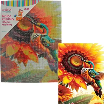 Dětské navlékací korálky Diamantové malování - Kytka a kolibřík 30 x 40 cm