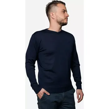 Pánský svetr Pánský vlněný svetr Merino s výstřihem Modrá S