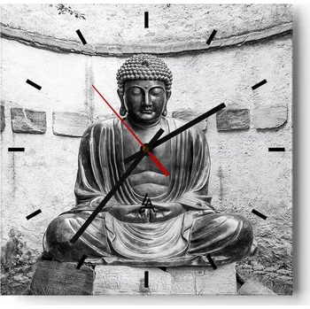 Hodiny Velké nástěnné hodiny na zeď 40x40 Buddha Skleněné hodiny Čtvercové Tiché