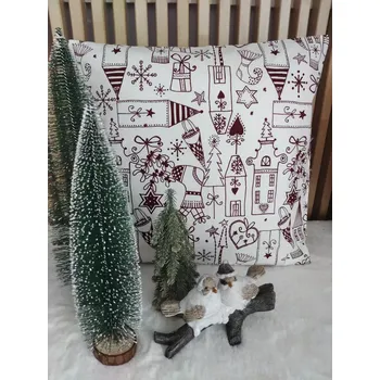 Vánoční dekorace Vánoční povlak na polštář 40x40 - vánoční vesnička vínová