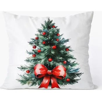 Povlečení Vánoční sametový povlak na polštářek 40x40 - vánoční stromek s mašlí