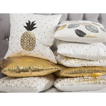 Polštář Sada 2 dekorativních polštářů Potisk z bílé ananasové zlaté fólie, dekorační doplňky 45 x 45 cm Beliani