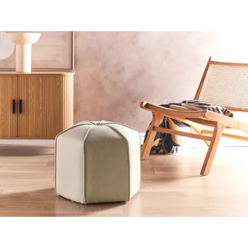 Taburet Lněný taburet béžový 45 x 45 x 42 cm čalouněný taburet moderní obývací pokoj nábytek do ložnice Beliani