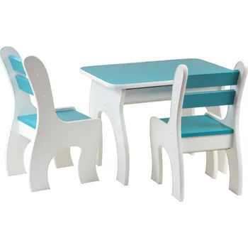 Dětský stůl Dětský Dřevěný jídelní set vencl 1S+2K Model K3 modrý kidsmeb