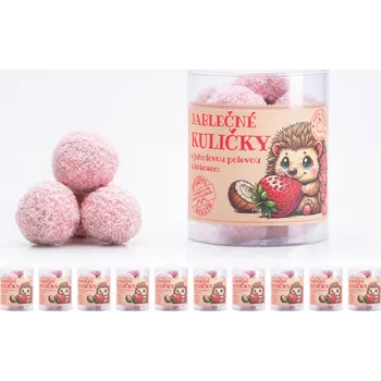 Sušené ovoce Jablečné kuličky s jahodovou polevou a kokosem 10 + 1 ZDARMA 11 g