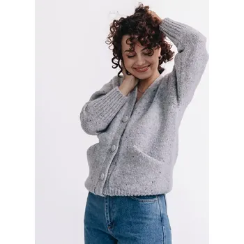 Dámský svetr Dámský vlněný kardigan Alpaka Blend Šedá XL-XXL