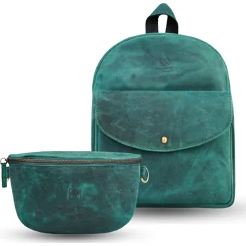 Kabelka Paolo Peruzzi Dárková sada: Dámská kožená ledvinka a dámský batoh Peruzzi; zelená