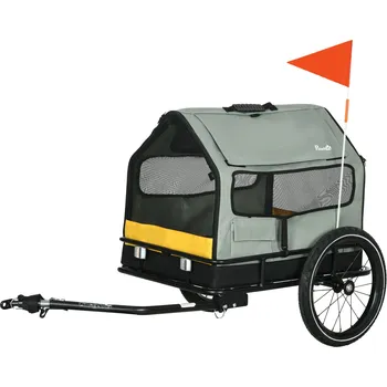 přepravka pro zvíře Přívěs pro psy PawHut 3 v 1, přívěs na kolo s odrazkami pro malé psy do 10 kg, Oxford Grey |