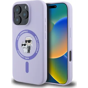 Pouzdro na mobilní telefon Zadní kryt Karl Lagerfeld Liquid Silicone Karl and Choupette MagSafe pro iPhone 16 Pro Purple